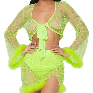 Rhinestone Feathered Skirt Set